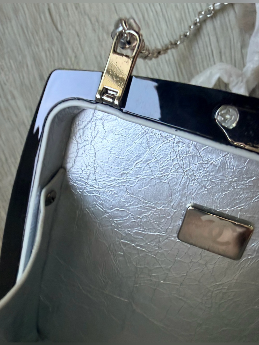 Fashion Chanel Black Crystal ‘CC’ Clutch w Silver Tone Leather Link Chain NEW - Picture 9 of 16